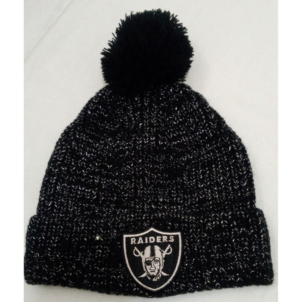 RAIDERS Light Up Beanie NFL Black Silver Sparkle LA Oakland Las Vegas Pom WORKS! - Picture 2 of 9